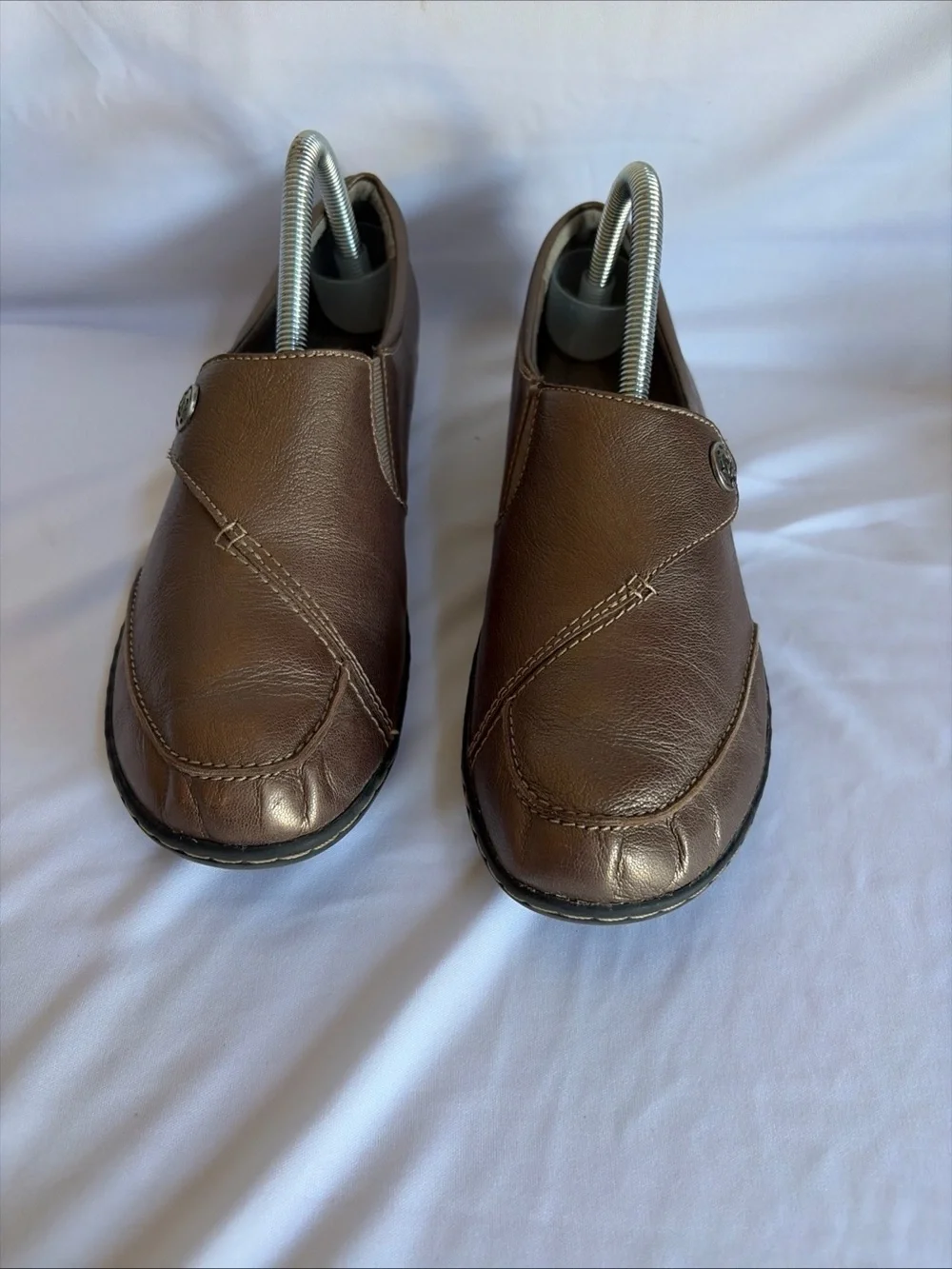 Clarks Women's Bronze Leather Slip-On Loafers